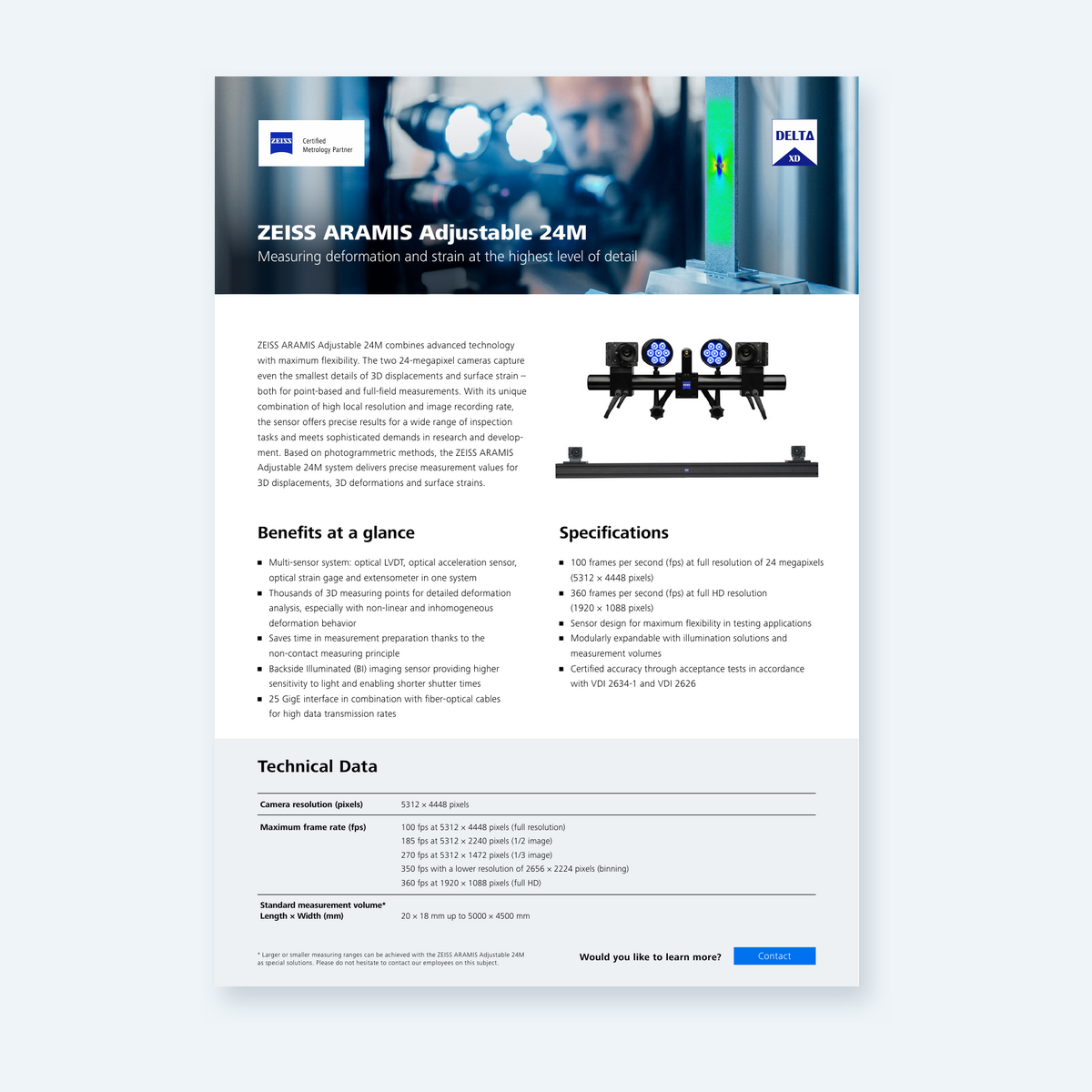 ARAMIS Adjustable 24M one-pager with system features and technical specifications