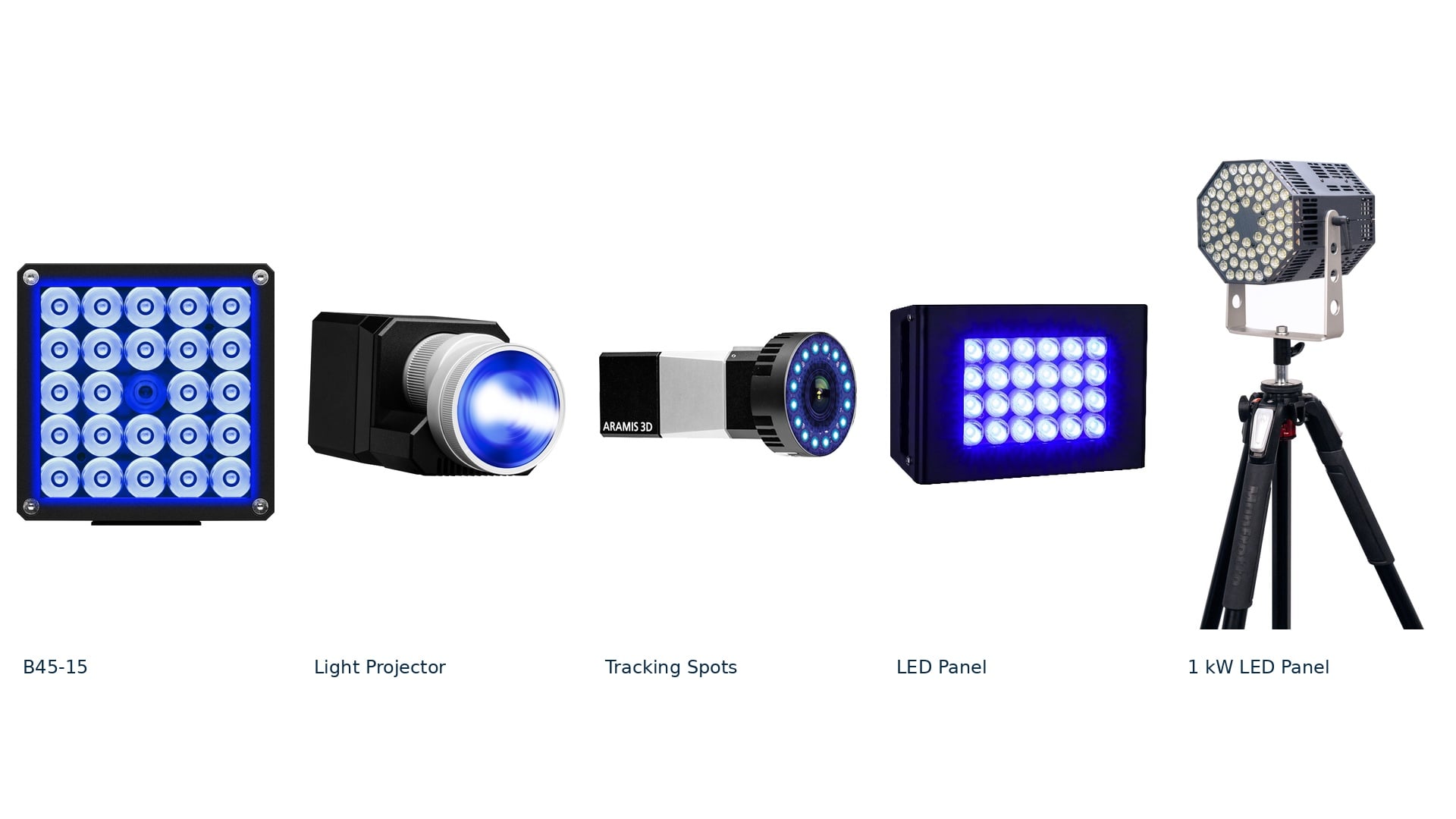 B45-15, Light Projector, Tracking Spots, LED Panel and 1 kW LED Panel lighting